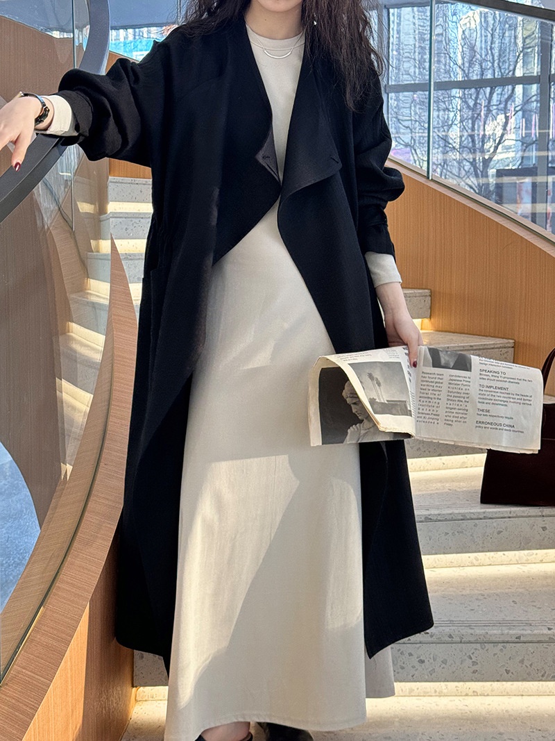 商品[国内直发] GLENVINTEN|格岚云顿新2024新款中式国风过膝风衣女生中长款抽绳棉麻外套,价格¥591,第19张图片详细描述