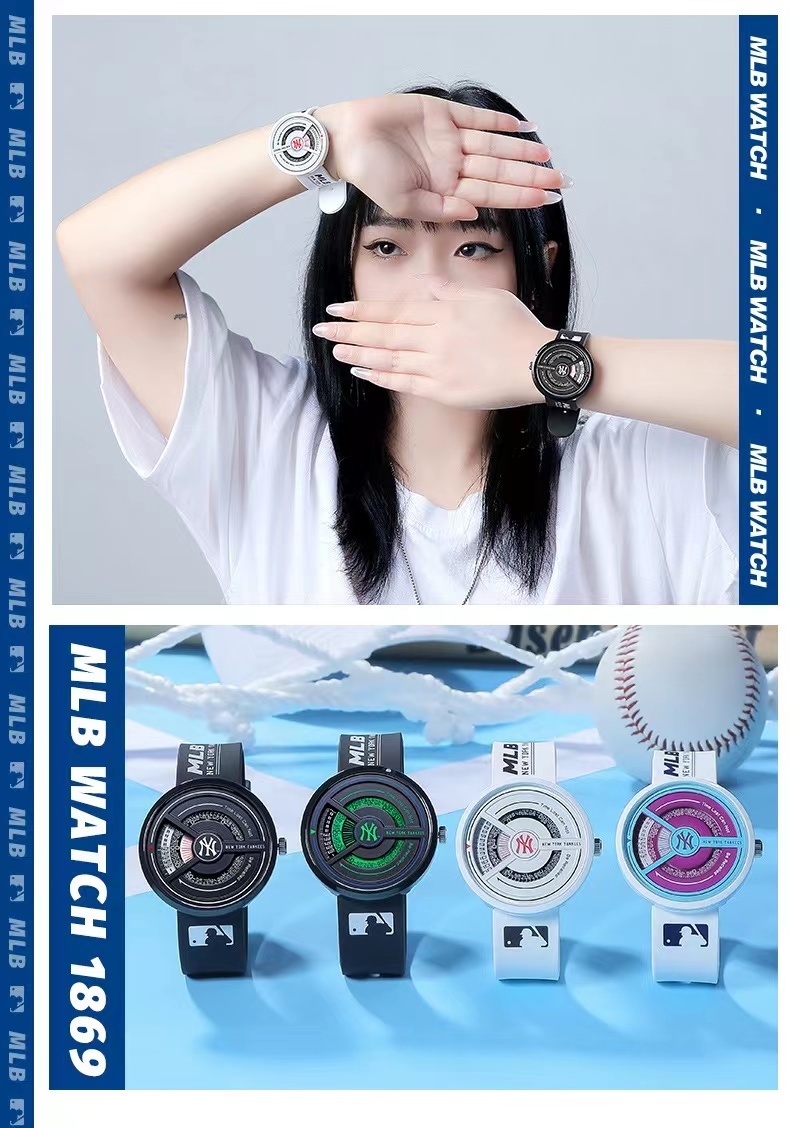 商品[国内直发] MLB|MLB美职棒手表学生男款时尚果冻情侣表防水硅胶运动石英表女NY607,价格¥348,第8张图片详细描述