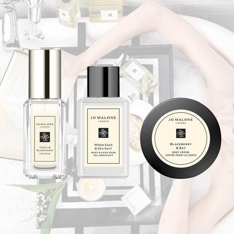 商品Jo Malone London|圣诞限量3件套 牡丹与胭红麂绒香水9ml+鼠尾草与海盐沐浴露15ml+黑莓与月桂叶润肤乳霜15ml,价格¥354,第5张图片详细描述