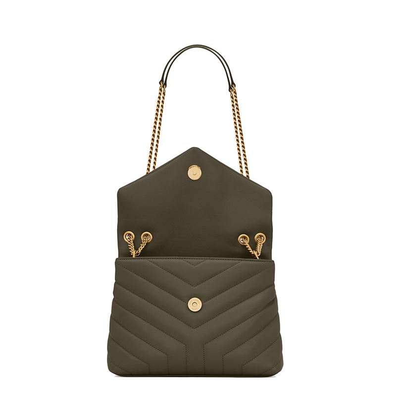 商品Yves Saint Laurent|SAINT LAURENT PARIS/圣罗兰 YSL 22春夏新款LOULOU系列 女士小号灰卡其色"Y"形绗缝牛皮革金扣翻盖单肩斜挎包,价格¥16874,第6张图片详细描述