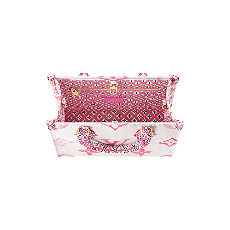 商品Louis Vuitton|【预售十天】路易威登 23新款 OnTheGo女士小号奶油白色/玫瑰粉色交织字母帆布花卉印花托特包 M22976,价格¥22684,第5张图片详细描述