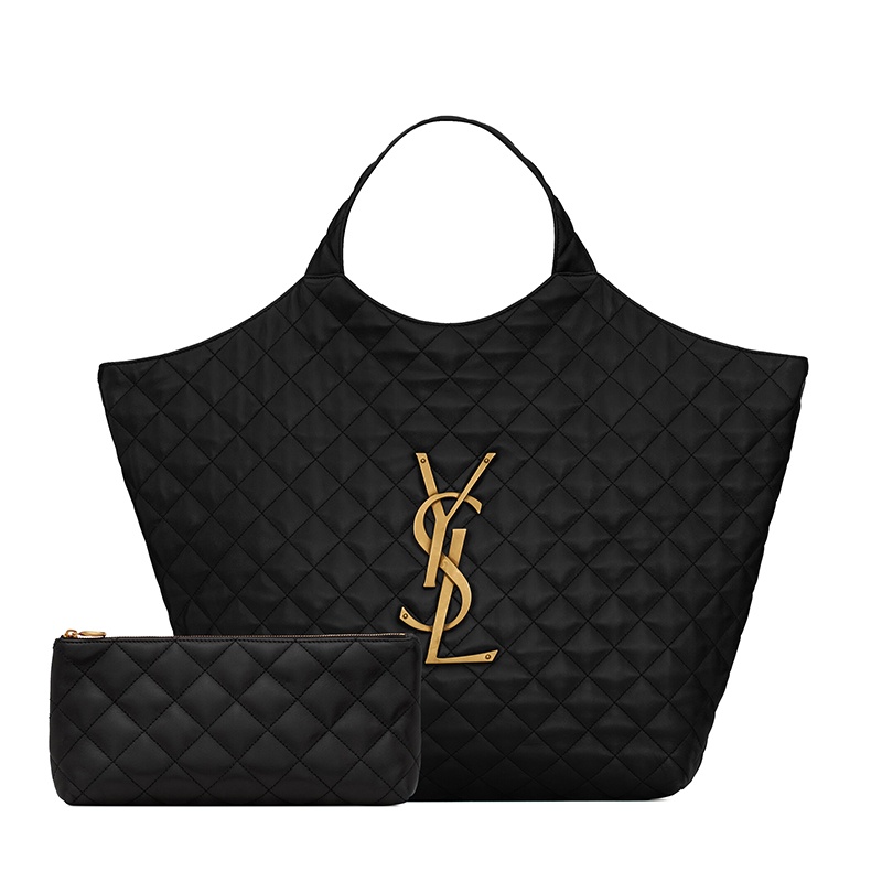 商品Yves Saint Laurent|SAINT LAURENT PARIS/圣罗兰 YSL ICARE系列 女士加大号黑色绗缝羊皮革大号徽标字母金扣单肩手提包,价格¥30985,第7张图片详细描述