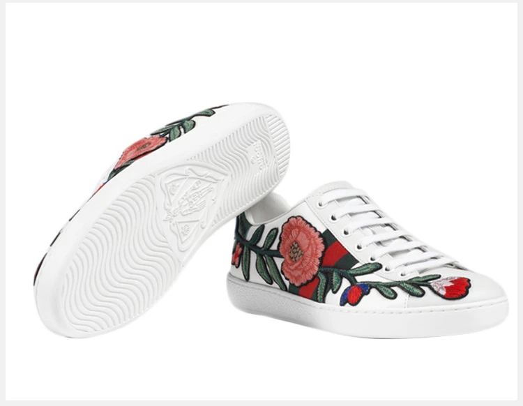 商品Gucci|GUCCI 古驰 花朵刺绣印花皮质白色休闲鞋女士板鞋 431917-A38G0-9064,价格¥5148,第5张图片详细描述