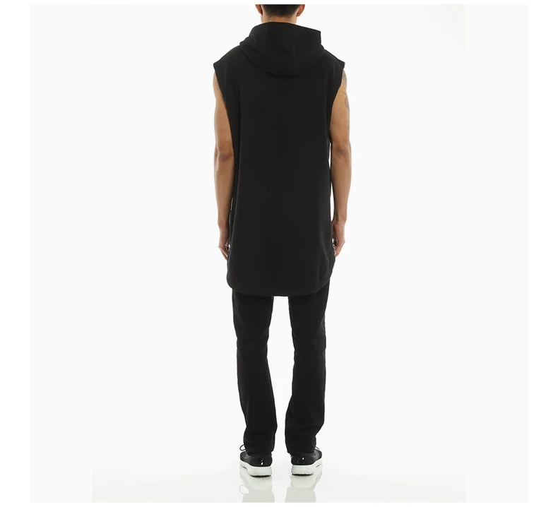 商品Givenchy|GIVENCHY 男士黑色棉质大码侧面拉链细节和不规则下摆无袖连帽卫衣 16S7219653-001,价格¥3287,第6张图片详细描述