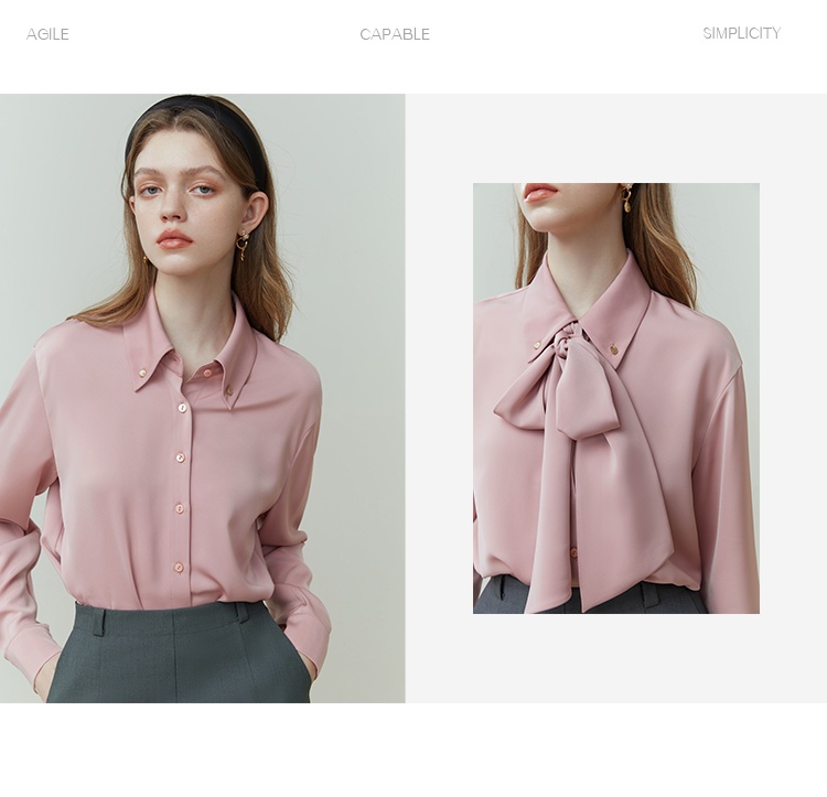 商品[国内直发] GLENVINTEN|格岚云顿新款时尚简约蝴蝶结雪纺衬衫女长袖气质飘带衬衣,价格¥222,第4张图片详细描述