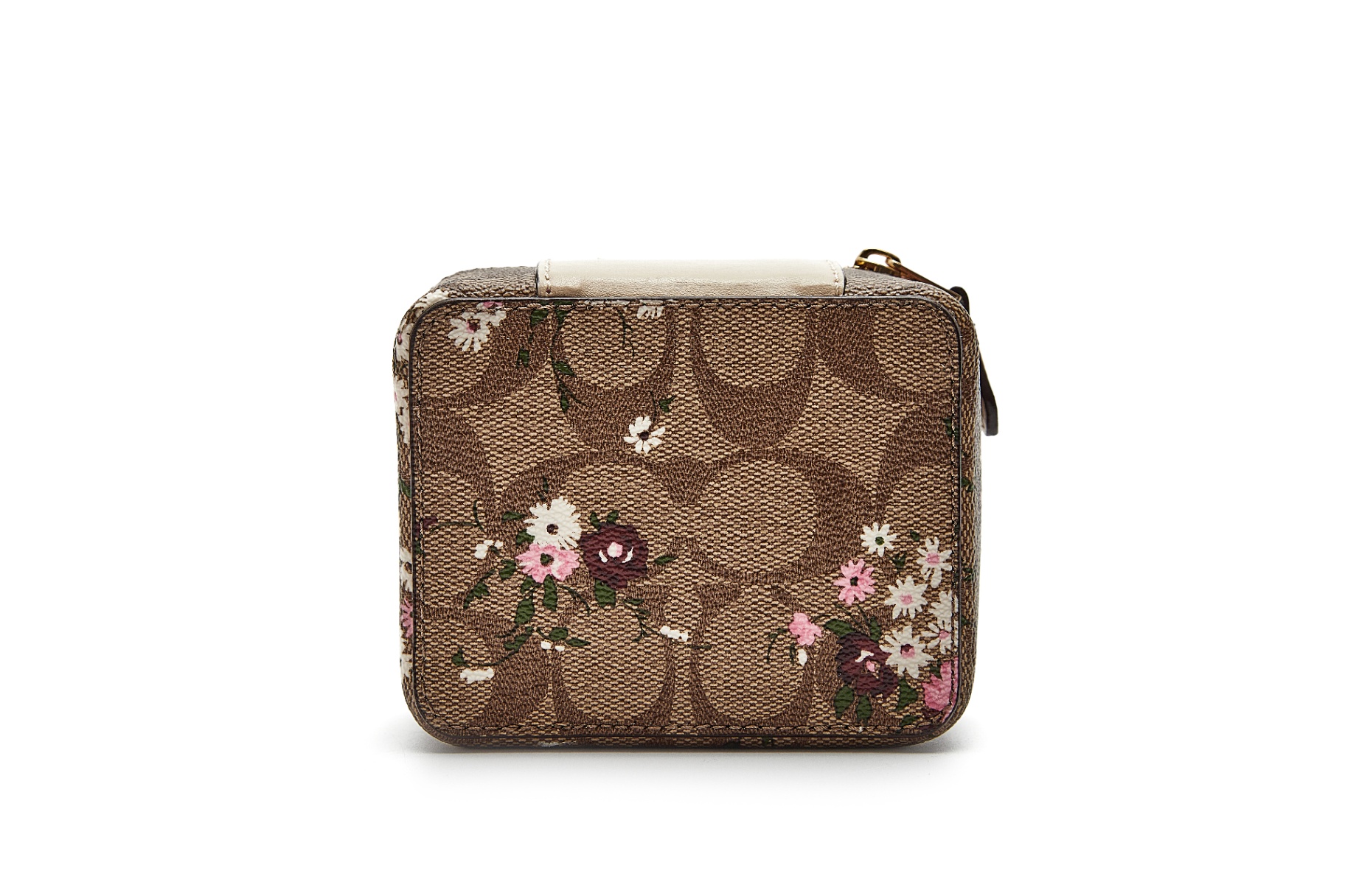 商品[国内直发] Coach|蔻驰 COACH  女士 礼盒款 卡其印花PVC配皮便携式首饰盒配小耳钉  包10.5*5*8.5cm C7356 IME7V,价格¥613,第3张图片详细描述