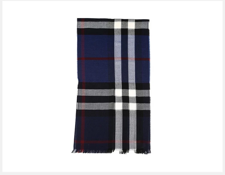 商品Burberry|Burberry 博柏利 男士经典蓝色拼色格纹大号羊绒羊毛混纺围巾 4000326,价格¥2205,第6张图片详细描述