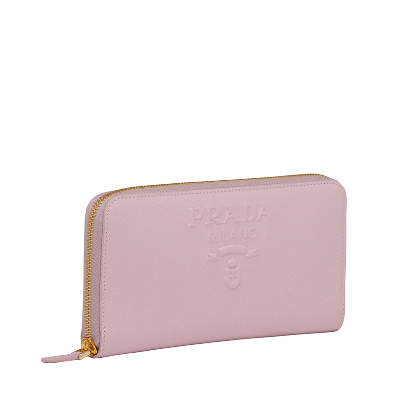商品Prada|PRADA/普拉达 22春夏新款 女士大号雪粉色皮革徽标压纹金扣长款钱包1ML506_2D1Q_F0E18,价格¥5898,第4张图片详细描述