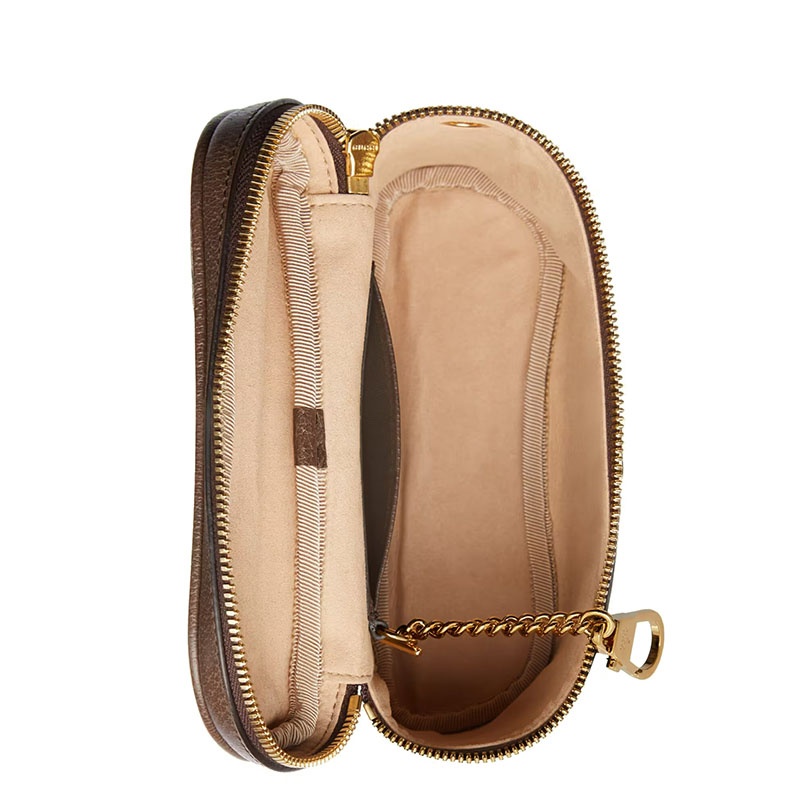 商品Gucci|GUCCI/古驰 22新款Ophidia系列 女士乌木色/米色老花印花帆布棕色皮革滚边金扣饰红绿织带细节多功能链条包单肩包手拿包腰包69976596IWG8745,价格¥8748,第2张图片详细描述