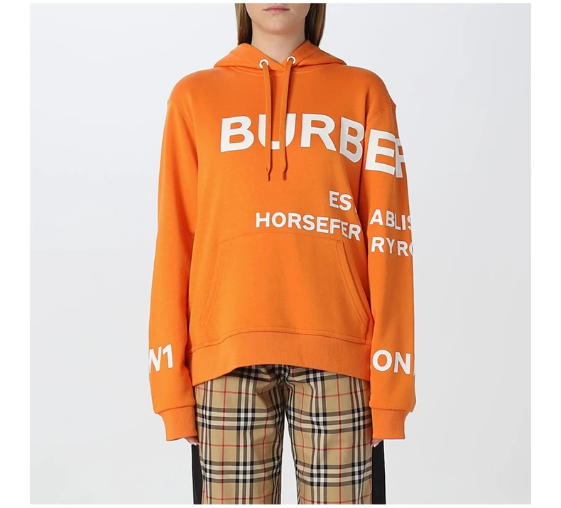 商品Burberry|BURBERRY 女士橙色印花棉质大廓形连帽衫 8055608,价格¥4267,第7张图片详细描述