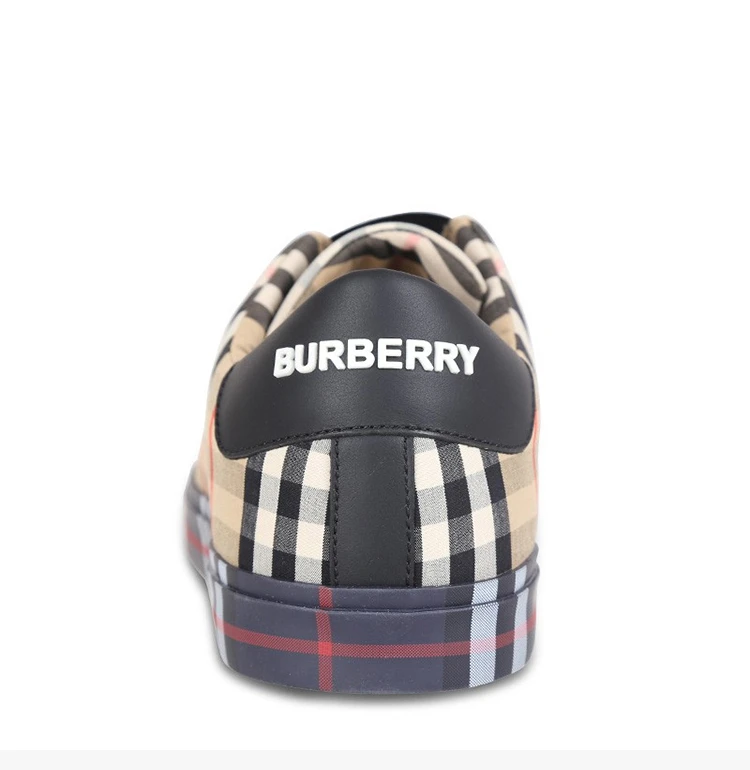 商品Burberry|Burberry 博柏利 新款经典格纹男士卡其色牛皮棉质运动鞋 8009885,价格¥1844,第6张图片详细描述