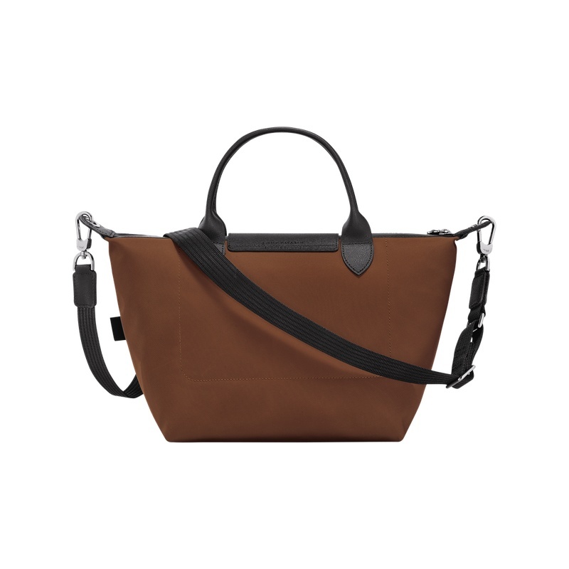 商品Longchamp|Longchamp/珑骧 Le Pliage Energy系列女士巧克力棕再生帆布拉链按扣开合小号手提包,价格¥1949,第3张图片详细描述