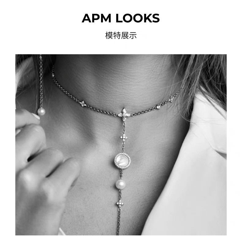 商品[国内直发] apm Monaco|APM Monaco 淡水珍珠母贝项链女生长款锁骨链吊坠生日礼物送女友AC3535M,价格¥783,第8张图片详细描述