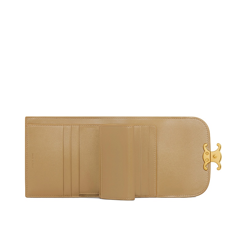商品Celine|【包税】CELINE/赛琳 22新款TRIOMPHE系列 女士小号橄榄色亮泽牛皮革金色凯旋按扣折叠零钱袋短款钱包10D783DPV.31OV,价格¥4331,第5张图片详细描述
