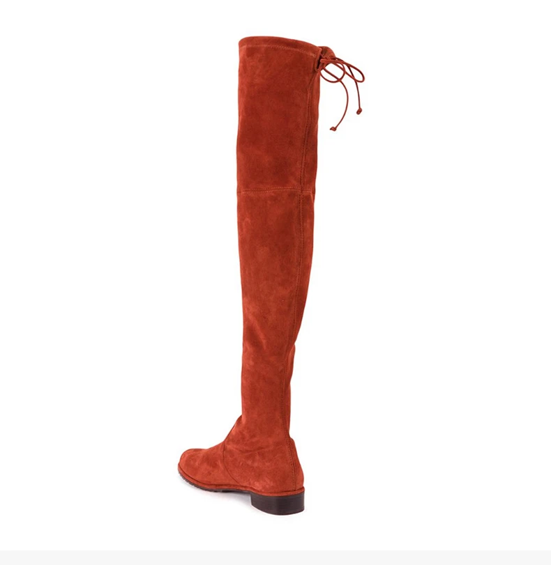 商品Stuart Weitzman|STUART WEITZMAN 女士橘红色麂皮绒过膝系带长靴 LOWLAND-SUS-BURNTSIENA,价格¥3700,第6张图片详细描述