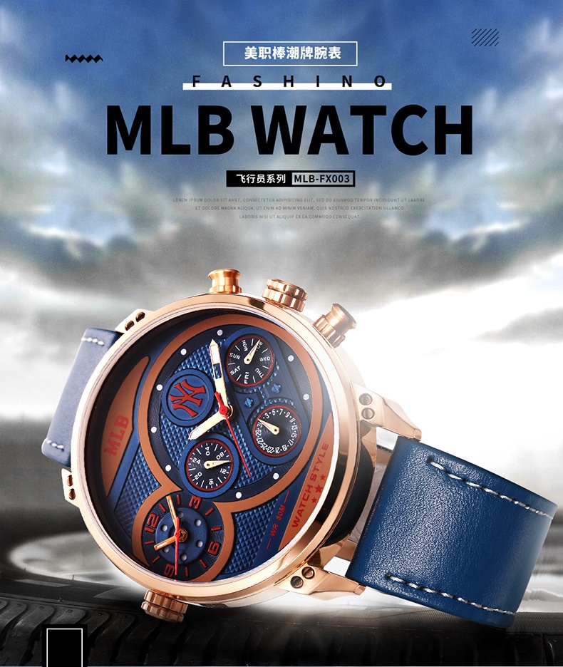 商品[国内直发] MLB|MLB美职棒潮牌手表时尚大表盘多功能石英男表FX003,价格¥1022,第1张图片详细描述