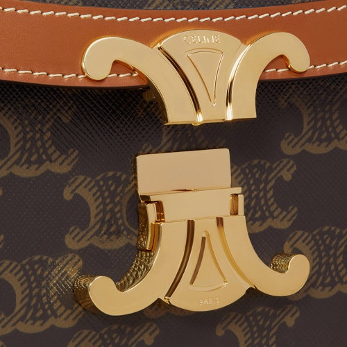 商品Celine|赛琳 经典TRIOMPHE系列 女士中号凯旋帆布黄褐色小牛皮饰边金扣斜挎单肩包191242BZ4.04LU,价格¥23662,第2张图片详细描述