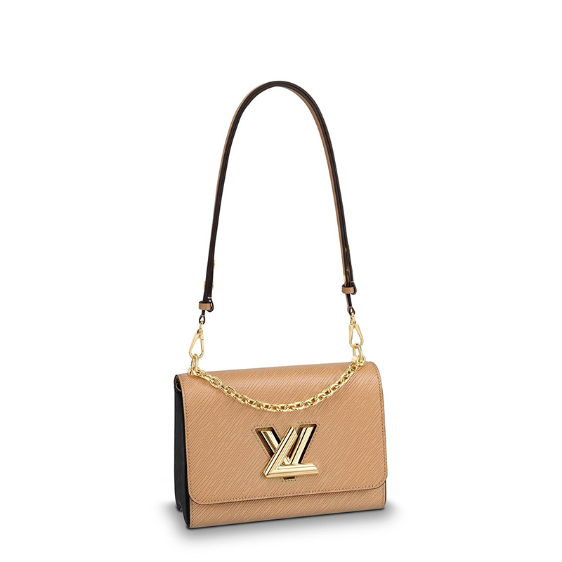 商品Louis Vuitton|【预售十天】Louis Vuitton/路易威登 经典款TWIST系列 女士中号骆驼色水波纹牛皮革旋转徽标金扣翻盖开合单肩斜挎链条包M51884,价格¥33718,第2张图片详细描述