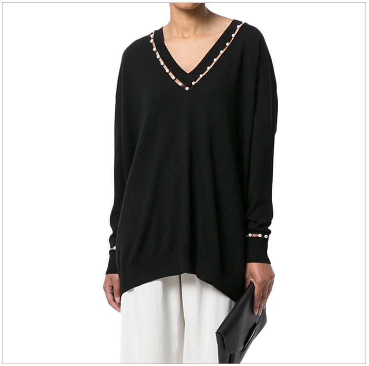 商品[国内直发] Givenchy|Givenchy 纪梵希 黑色羊毛丝羊绒V领女士长袖上衣 17X7845502-001,价格¥4919,第20张图片详细描述