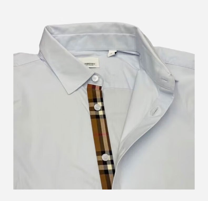 商品Burberry|Burberry/博柏利 男士浅蓝色棉质纯色单排扣长袖衬衫,价格¥1420,第5张图片详细描述