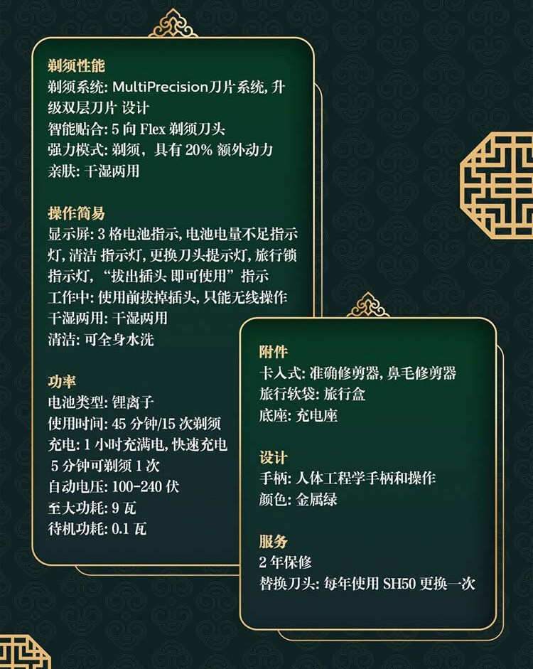 商品[国内直发] Philips|飞利浦S5688 电动剃须刀 故宫文化男士刮胡刀 全身水洗胡须刀礼盒,价格¥1725,第9张图片详细描述