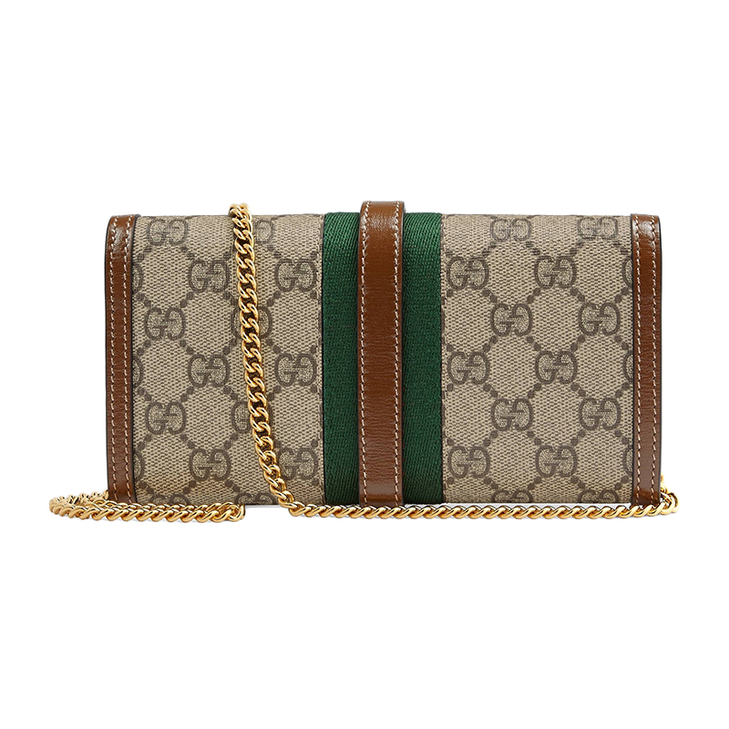 商品Gucci|预售2-2周 GUCCI/古驰 Jackie 1961系列 经典老花帆布搭配棕色皮革饰有金色马衔扣链式钱包 ,价格¥7953,第5张图片详细描述