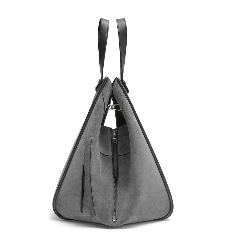 商品Loewe|【包税】LOEWE/罗意威 2021秋冬新款 Hammock系列 女士无烟煤色小牛皮和绒面革钩扣单肩手提托特包0010618221,价格¥20190,第3张图片详细描述