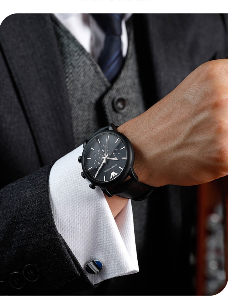 商品[国内直发] Emporio Armani| Armani)皮质表带时尚休闲 石英防水男士腕表AR1970,价格¥1054,第9张图片详细描述