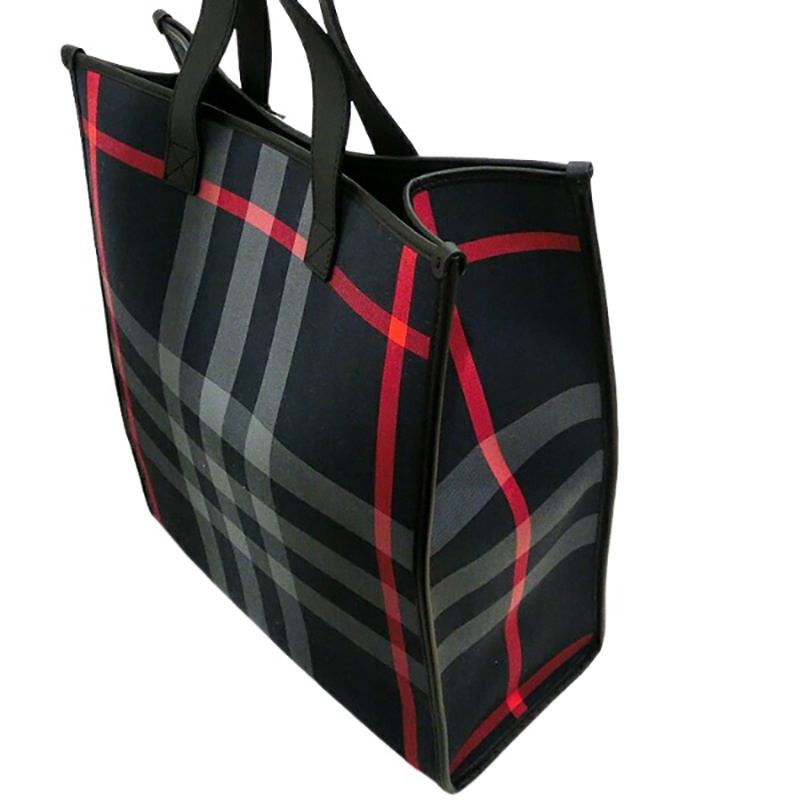 商品Burberry|【现货】博柏利 男士深蓝色棉质帆布配皮革格纹购物手提包 80840581,价格¥3776,第10张图片详细描述