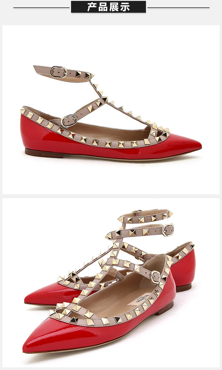 商品Valentino|Valentino 华伦天奴 女士铆钉绑带平底鞋 NW1S0376-VNW-R19,价格¥4649,第3张图片详细描述