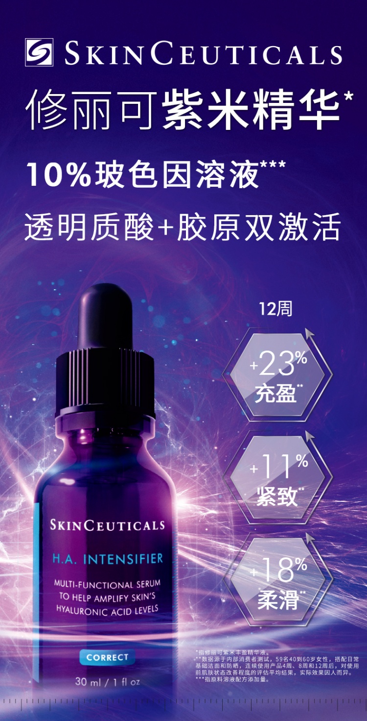 商品SkinCeuticals|修丽可 杜克色修紫米玻色因HA紧致抗皱精华 30ml 10%玻色因溶液紧致抗初老淡纹,价格¥340,第1张图片详细描述