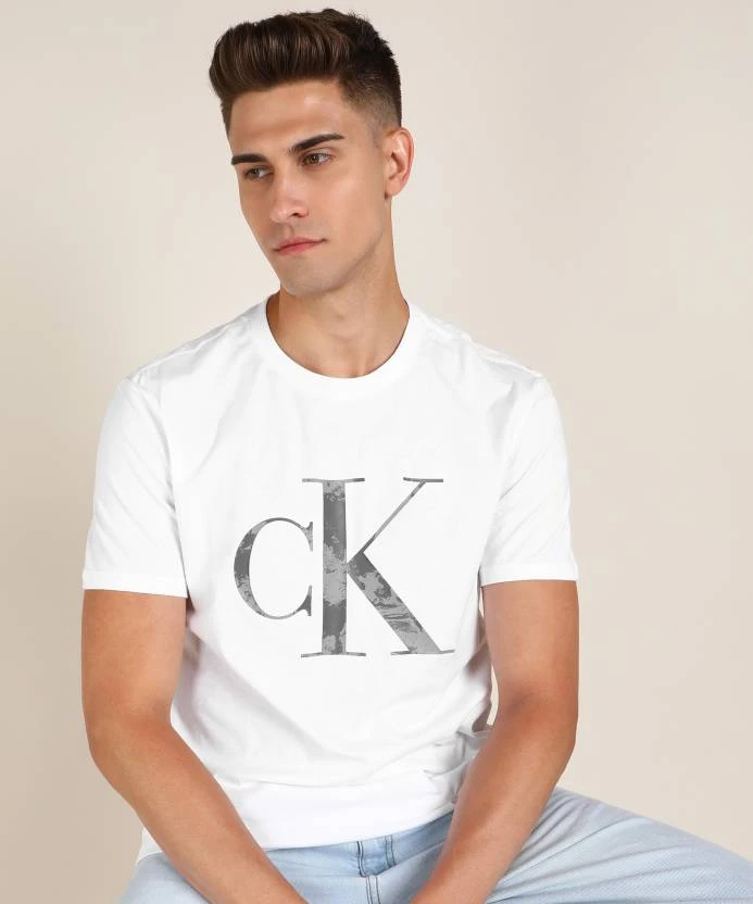 商品[国内直发] Calvin Klein|CALVIN KLEIN 男士白色棉质CK字母LOGO印花圆领短袖T恤 40IC808-540,价格¥227,第1张图片详细描述