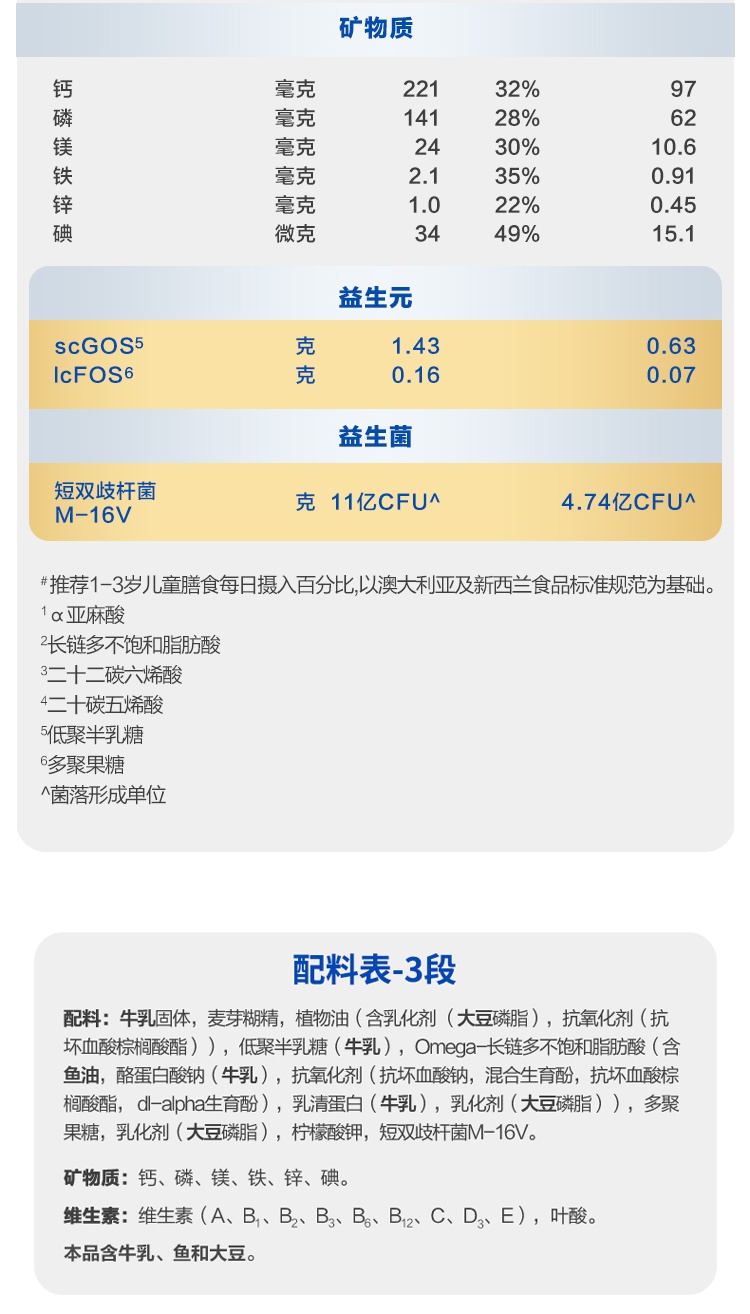 商品[国内直发] Aptamil|澳洲爱他美金装婴幼儿配方奶粉3段(1-2周岁)900g/罐,价格¥160,第3张图片详细描述