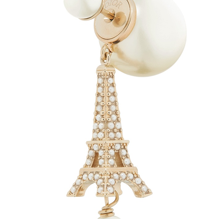 商品Dior|Dior/迪奥 23年新款 TRIBALES女士金色饰面金属白色树脂珠饰铁塔吊饰耳环,价格¥3448,第6张图片详细描述