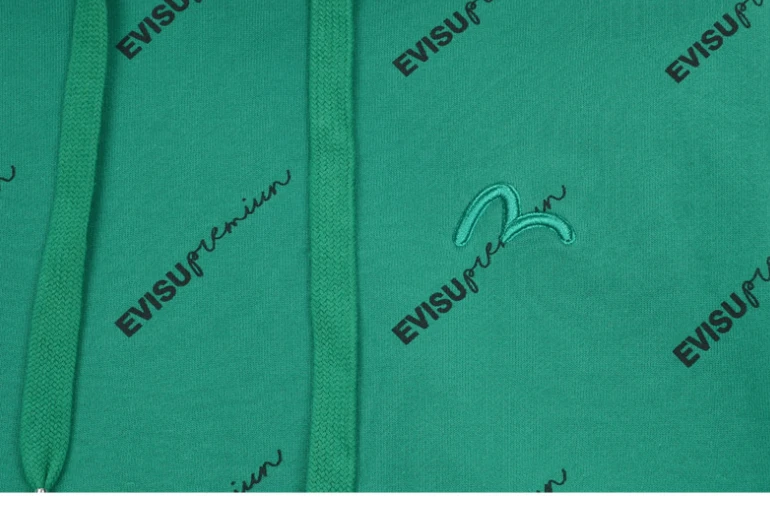 商品Evisu|【享贝家】（国内现货-QD）Evisu 福神 满印小标连帽卫衣 男女同款 绿色 ET3UTS903GN,价格¥281,第5张图片详细描述