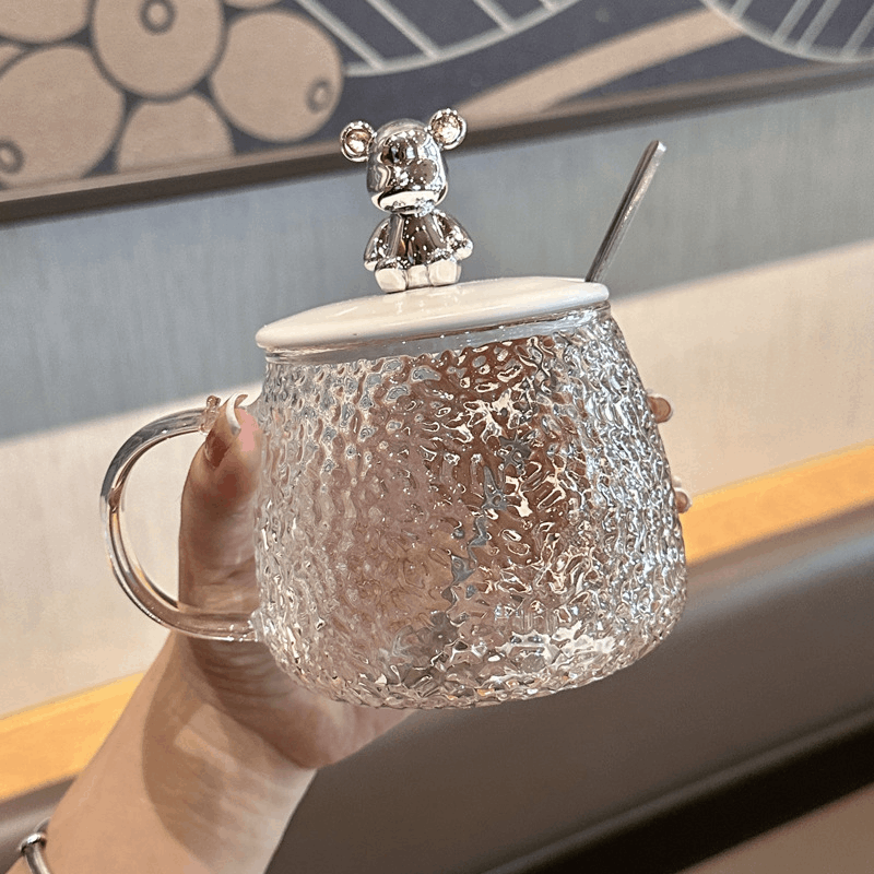 商品[国内直发] YeeCollene|ins风可爱耐热玻璃水杯女生高颜值马克杯带盖勺办公室咖啡早餐杯,价格¥75,第2张图片详细描述