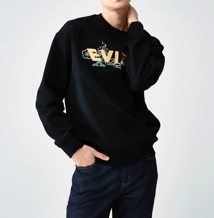 商品Evisu|【享贝家】（国内现货-QD）EVISU 福神 圆领图案休闲宽松卫衣 男女同款 黑色 EU1MTS702BK,价格¥435,第5张图片详细描述