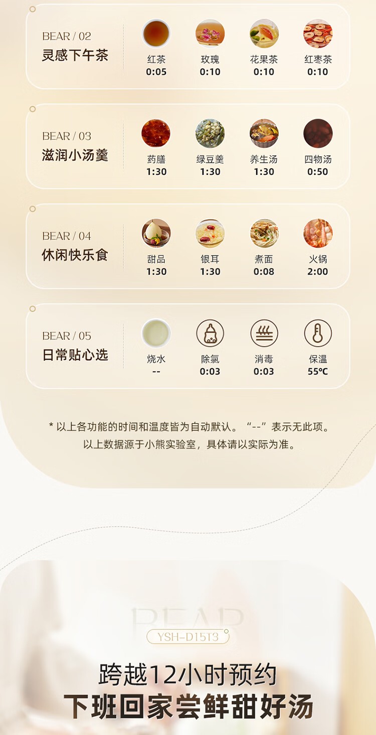 商品[国内直发] Bear|小熊（Bear） 养生壶煮茶壶电热水壶1.5L多功能恒温水壶 YSH-D15T3,价格¥211,第6张图片详细描述