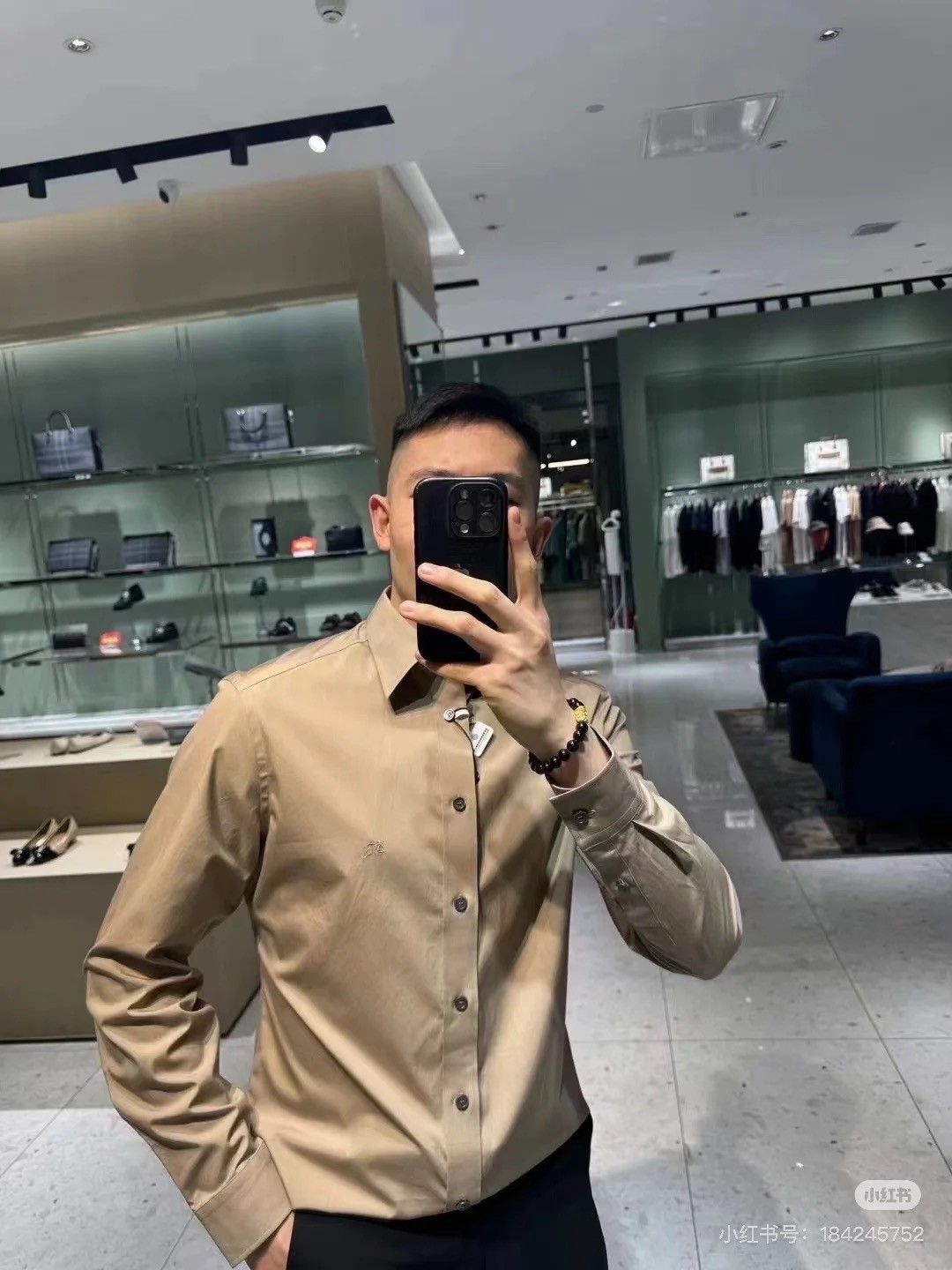 商品Burberry|BURBERRY/博柏利 男士米棕色棉质刺绣徽标衬衫80667641,价格¥1121,第7张图片详细描述