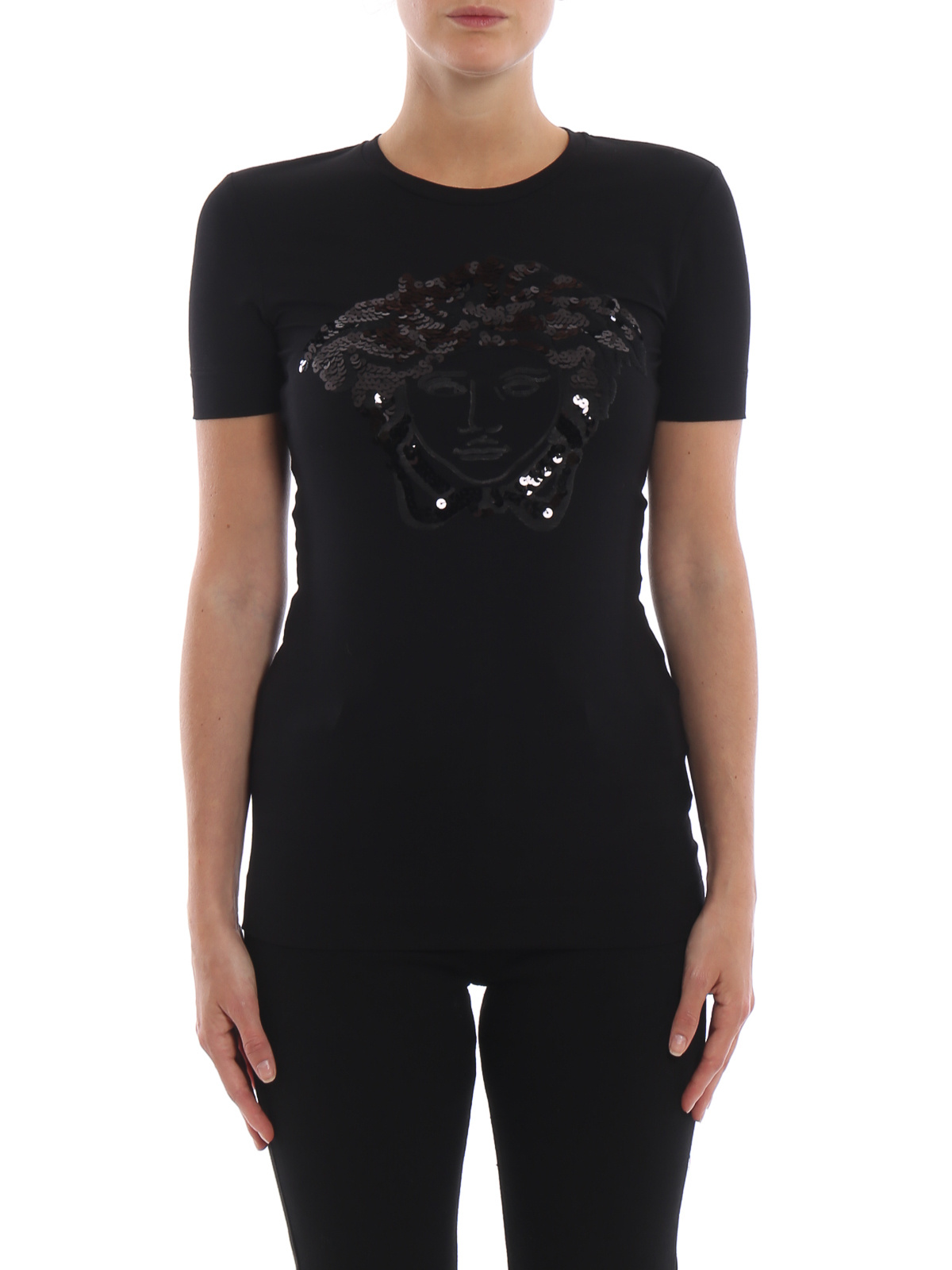 商品Versace|VERSACE 女士黑色棉质短袖T恤 A80599-A213311-A1008,价格¥3626,第3张图片详细描述
