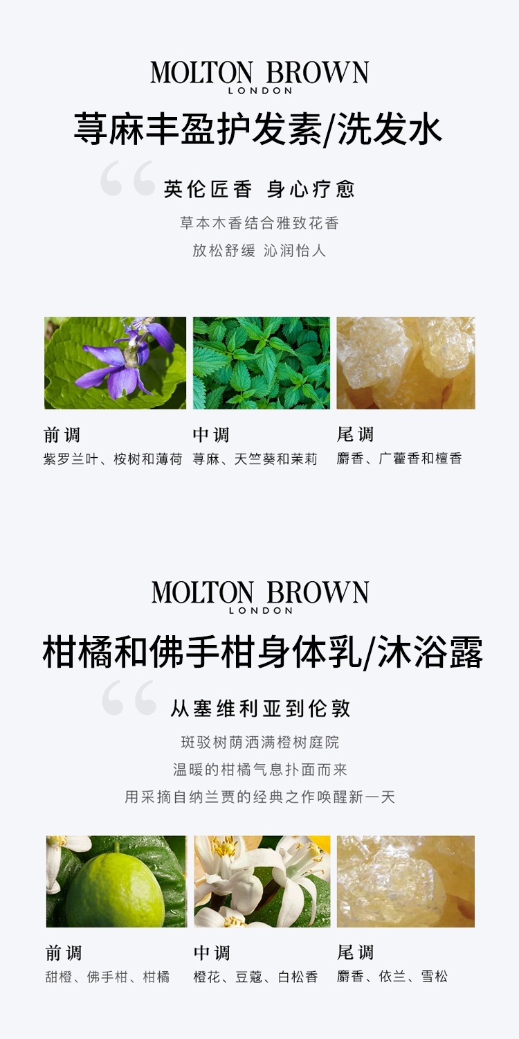 商品Molton Brown|MOLTONBROWN摩顿布朗身体和头发护理旅行5件套套装沐浴露100mlx2+身体乳100ml+洗发水100ml+护发素100ml,价格¥237,第4张图片详细描述