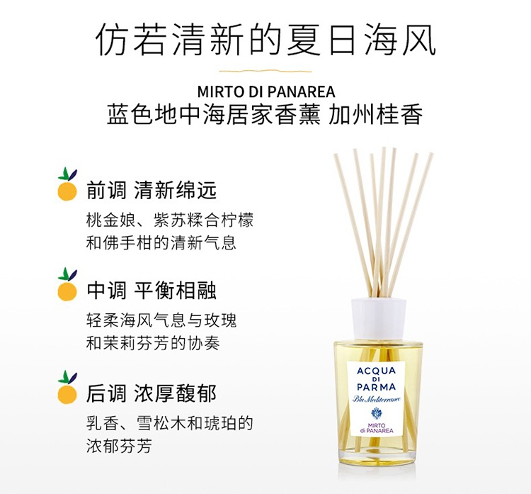 商品Acqua di Parma|ACQUA DI PARMA帕尔玛之水蓝色地中海全系列室内居家香薰180ml,价格¥489,第9张图片详细描述