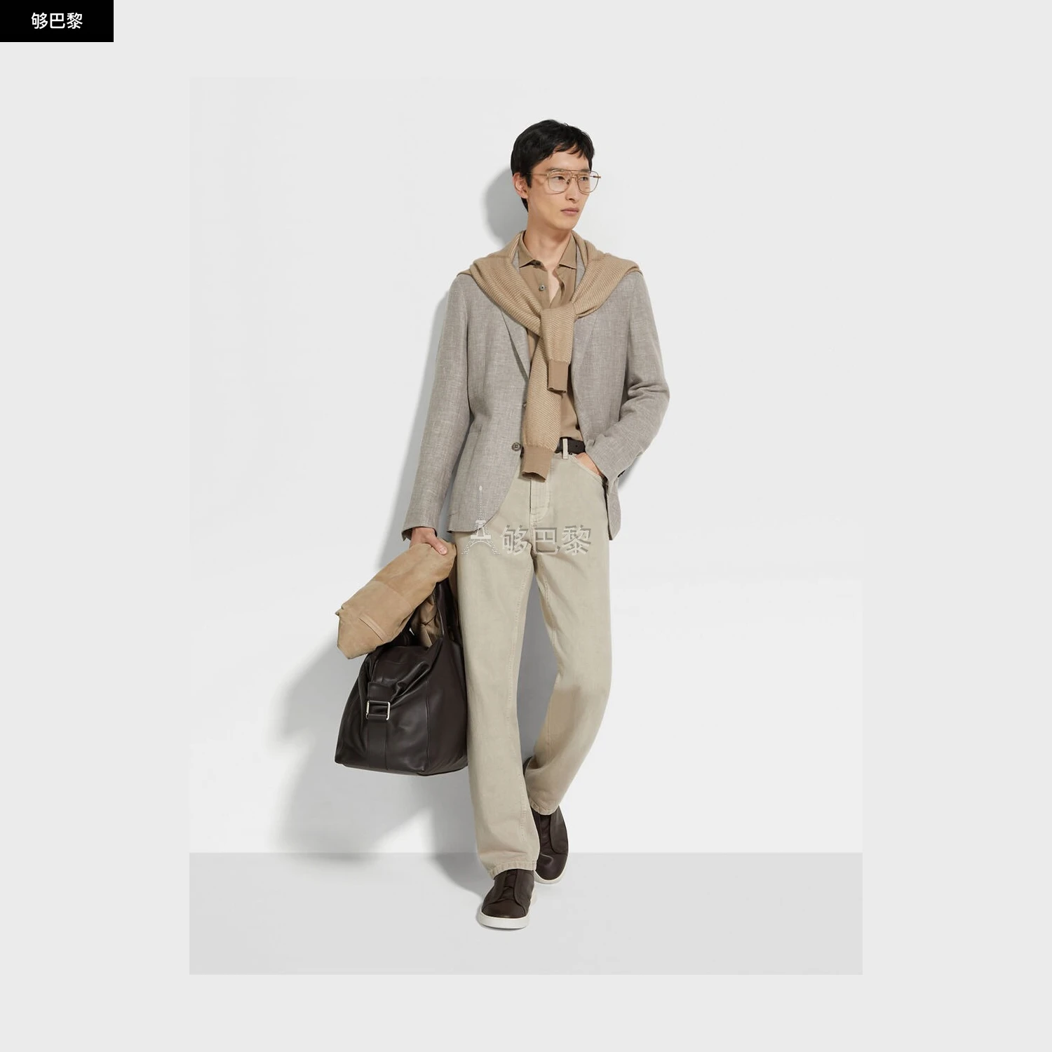 商品Zegna|【预售】 杰尼亚 25春夏 男士 西服外套 Light Brown Crossover Linen Wool and Silk Blend Jacket 949575A9-1DJSS0 ,价格¥28446,第4张图片详细描述