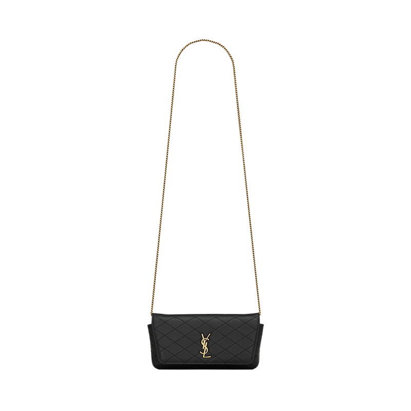 商品Yves Saint Laurent|圣罗兰 YSL女士黑色小羊皮金色饰面翻盖单肩链条包 7425791EL071000,价格¥7877,第2张图片详细描述