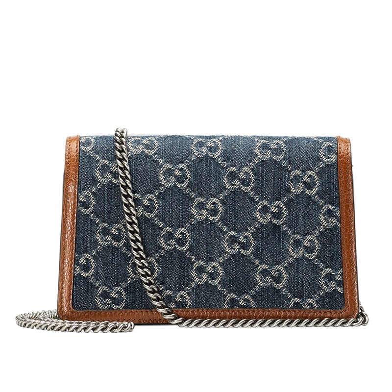 商品Gucci|【预售2周发货】古驰 Dionysus系列 女士super mini蓝色米色双G图案牛仔布棕色小牛皮蓝色珐琅银饰斜挎单肩酒神包,价格¥5203,第7张图片详细描述