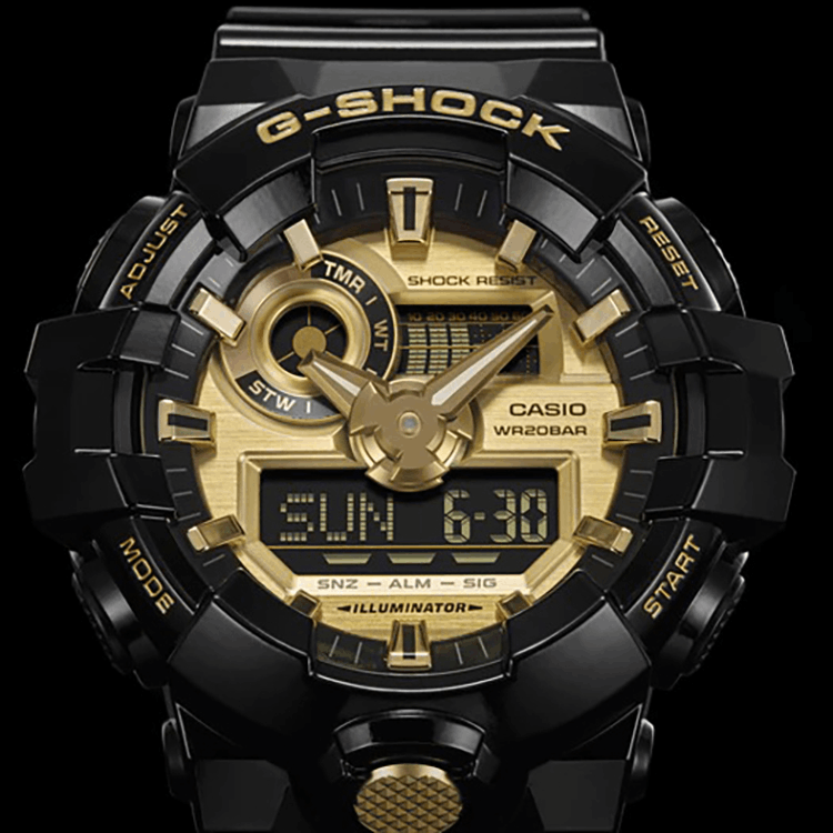 商品Casio|卡西欧（CASIO）男表G-SHOCK系列防震防水潮流运动时尚腕表大表盘双显男女手表 GA-710GB-1A-黑金配色-GA-710GB-1A,价格¥1022,第4张图片详细描述