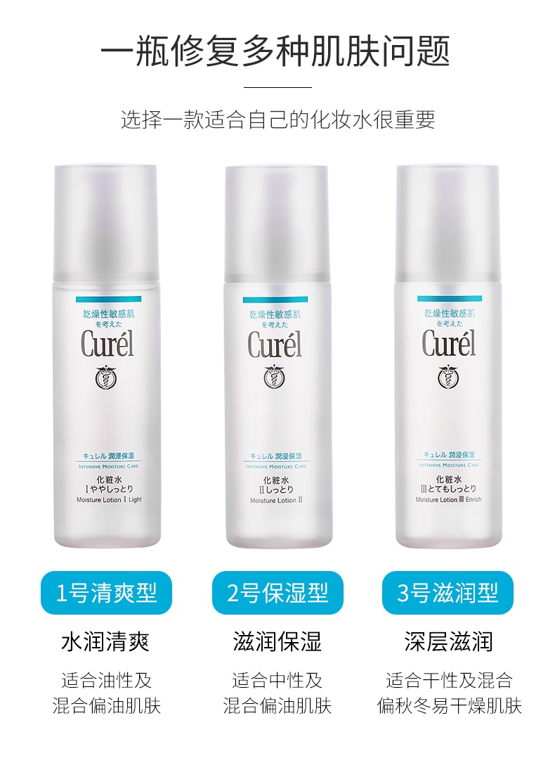 商品Curel|CUREL/珂润 保湿化妆水150ml 1号清爽型 2号标准型 3号极润型,价格¥143,第4张图片详细描述
