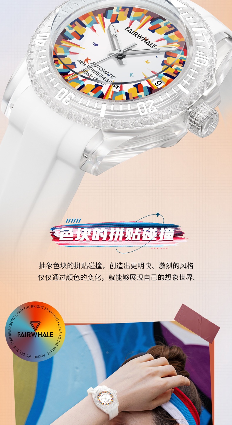 商品[国内直发] Mark Fairwhale|马克华菲品牌手表透明表壳水鬼炫酷女士机械表,价格¥526,第4张图片详细描述