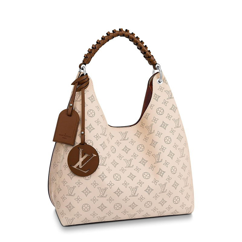 商品Louis Vuitton|预售10天 Louis Vuitton/路易威登 22春夏新款CARMEL系列 女士奶油色老花穿孔小牛皮饰可拆卸吊饰银扣单肩手提流浪HOBO包M53188,价格¥33941,第2张图片详细描述