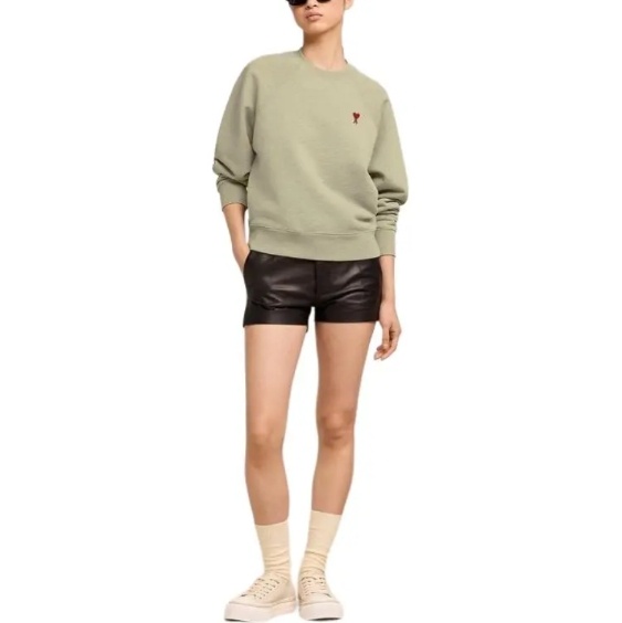商品[国内直发] AMI|AMIPARIS SS24 圆领套头爱心刺绣图案纯棉长袖卫衣 男女同款 绿色,价格¥2133,第4张图片详细描述